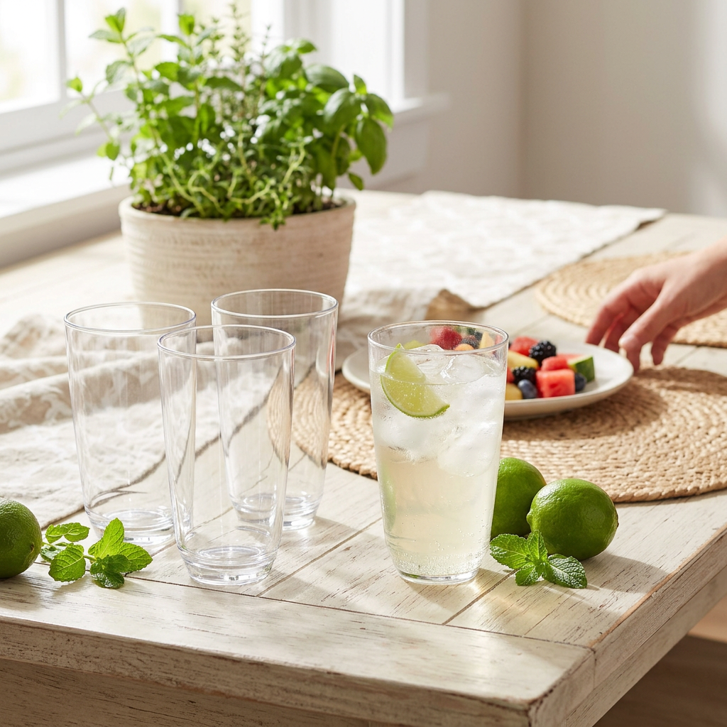 JS Gourmet Verres empilables à rebord fin en borosilicate, Lot de 4 - Highball, 460 ml - Simple Boutique