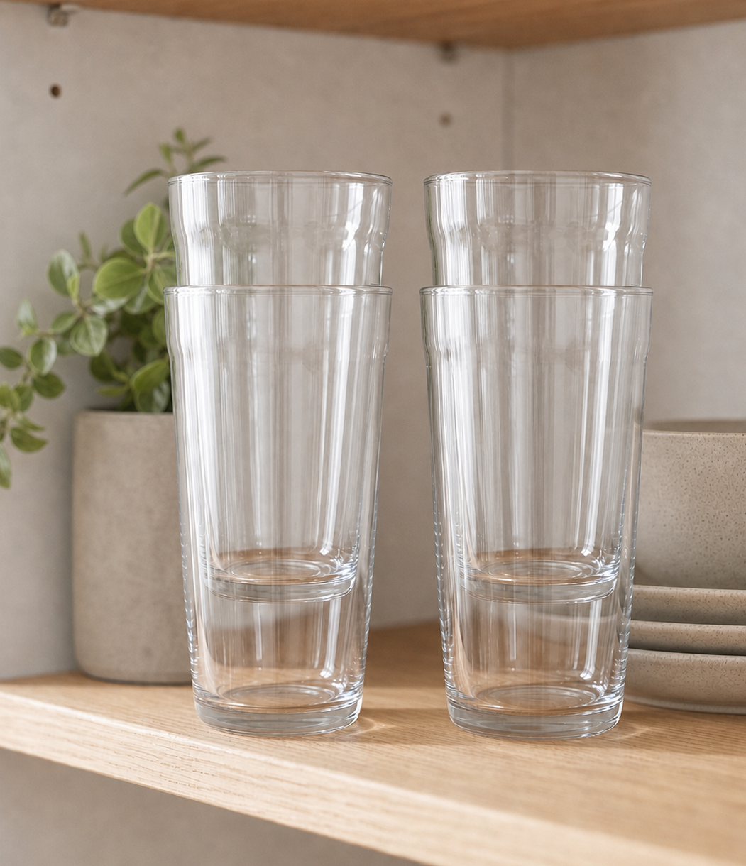 JS Gourmet Verres empilables à rebord fin en borosilicate, Lot de 4 - Highball, 460 ml - Simple Boutique