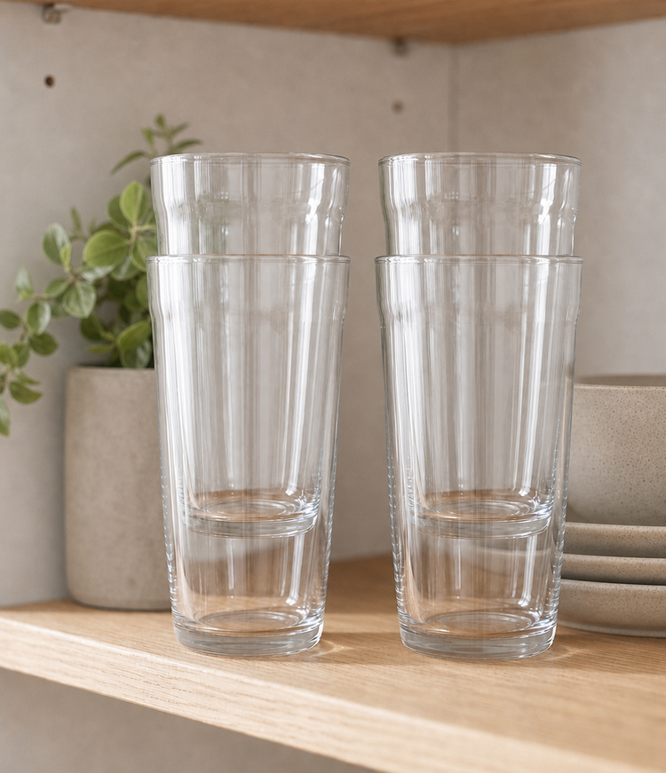 JS Gourmet Verres empilables à rebord fin en borosilicate, Lot de 4 - Highball, 460 ml - Simple Boutique