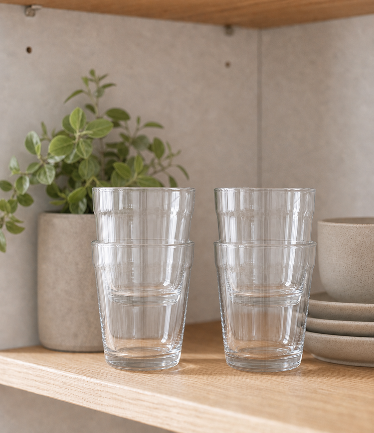 JS Gourmet Verres empilables en borosilicate à bord fin, Lot de 4 - Ancien modèle, 325 ml - Simple Boutique