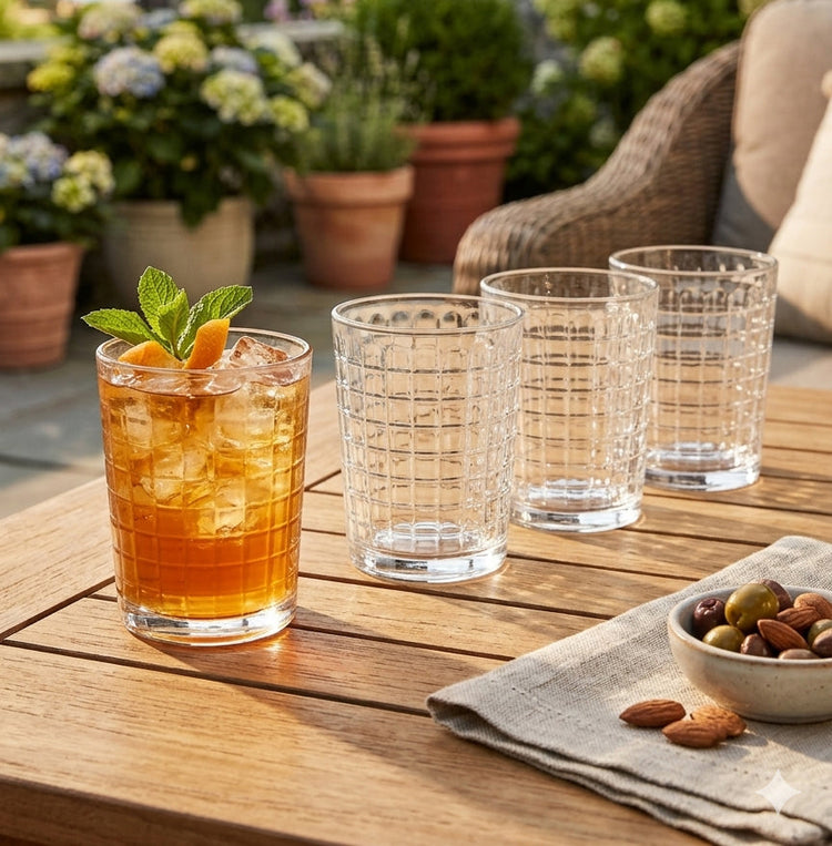 JS Gourmet Verres gobelets 380ml lot de 4 – Motif carreaux - Simple Boutique