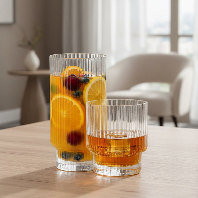JS Gourmet Verres nervurés empilables Ridge Vintage — Ensemble de 8 (4 x 325 ml + 4 x 185 ml) - Simple Boutique