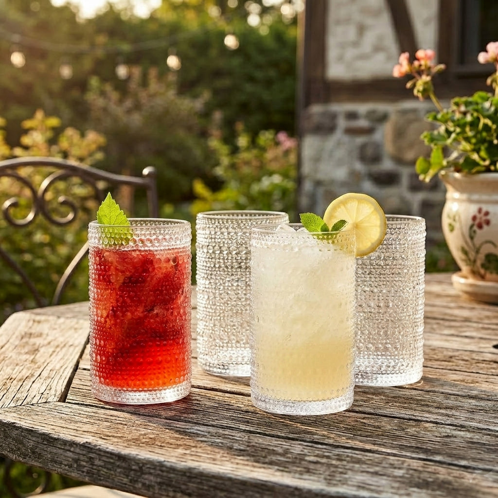 JS Gourmet Verres vintage à motif hobnail en relief — Ensemble de 4, 410 ml - Simple Boutique