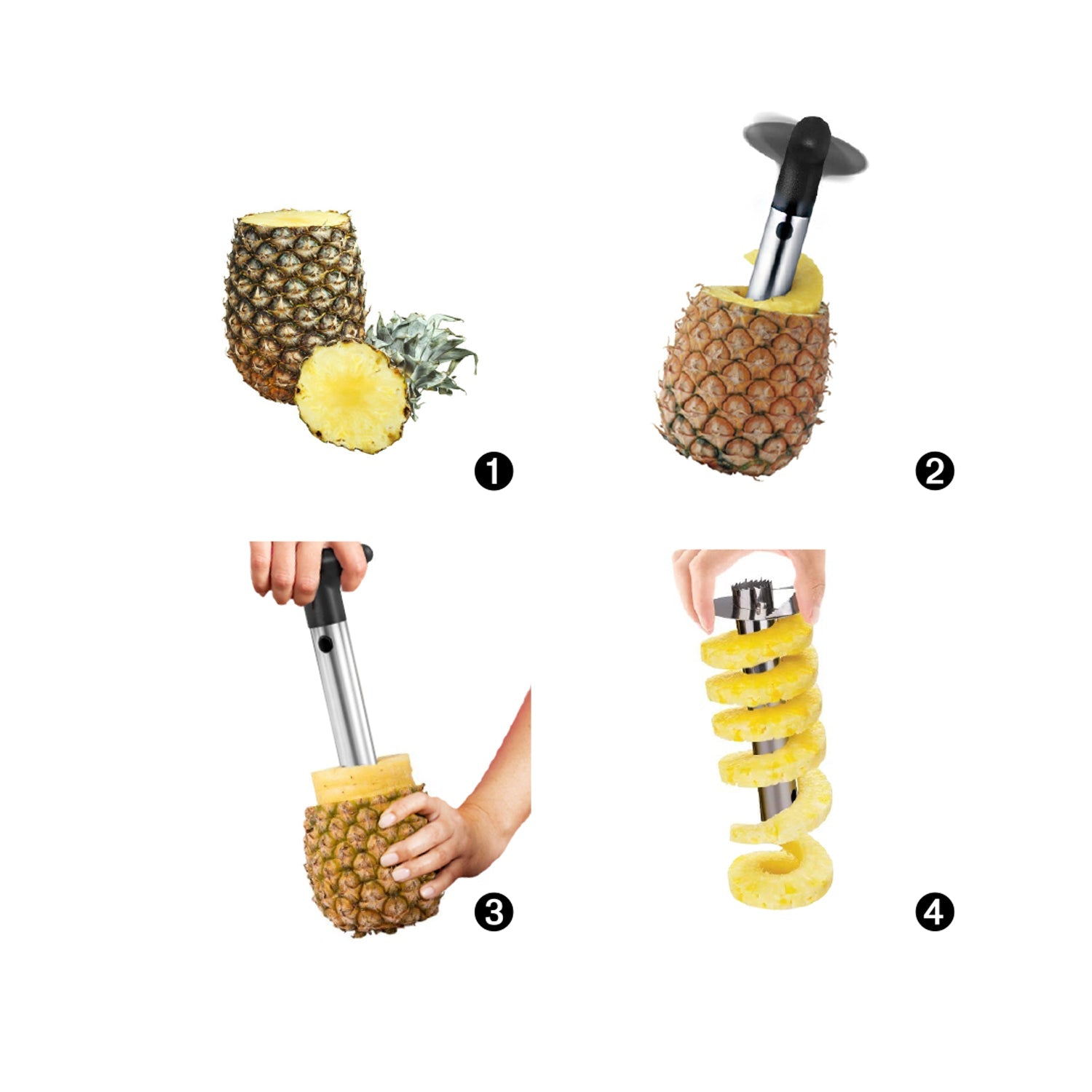 JS Gourmet - Vide-Ananas et Trancheuse (épluche, tranche et évide), Acier Inoxydable - Simple Boutique