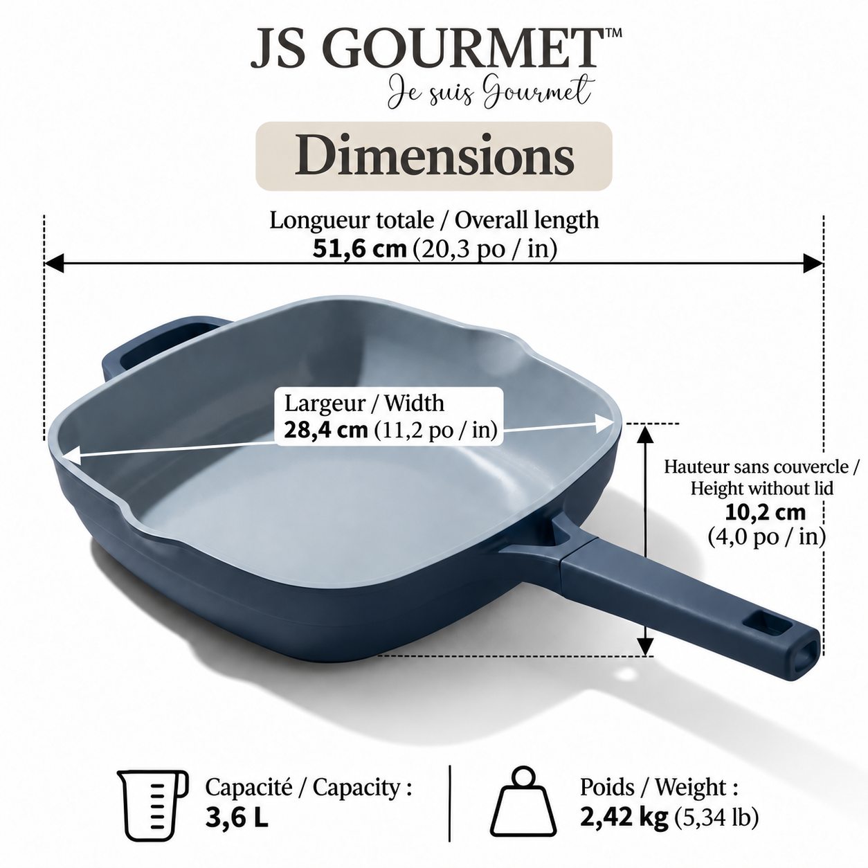 JS Gourmet Wok en aluminium moulé sous pression avec cuit-vapeur et couvercle, 3,6 L, 26 cm, Bleu - Simple Boutique
