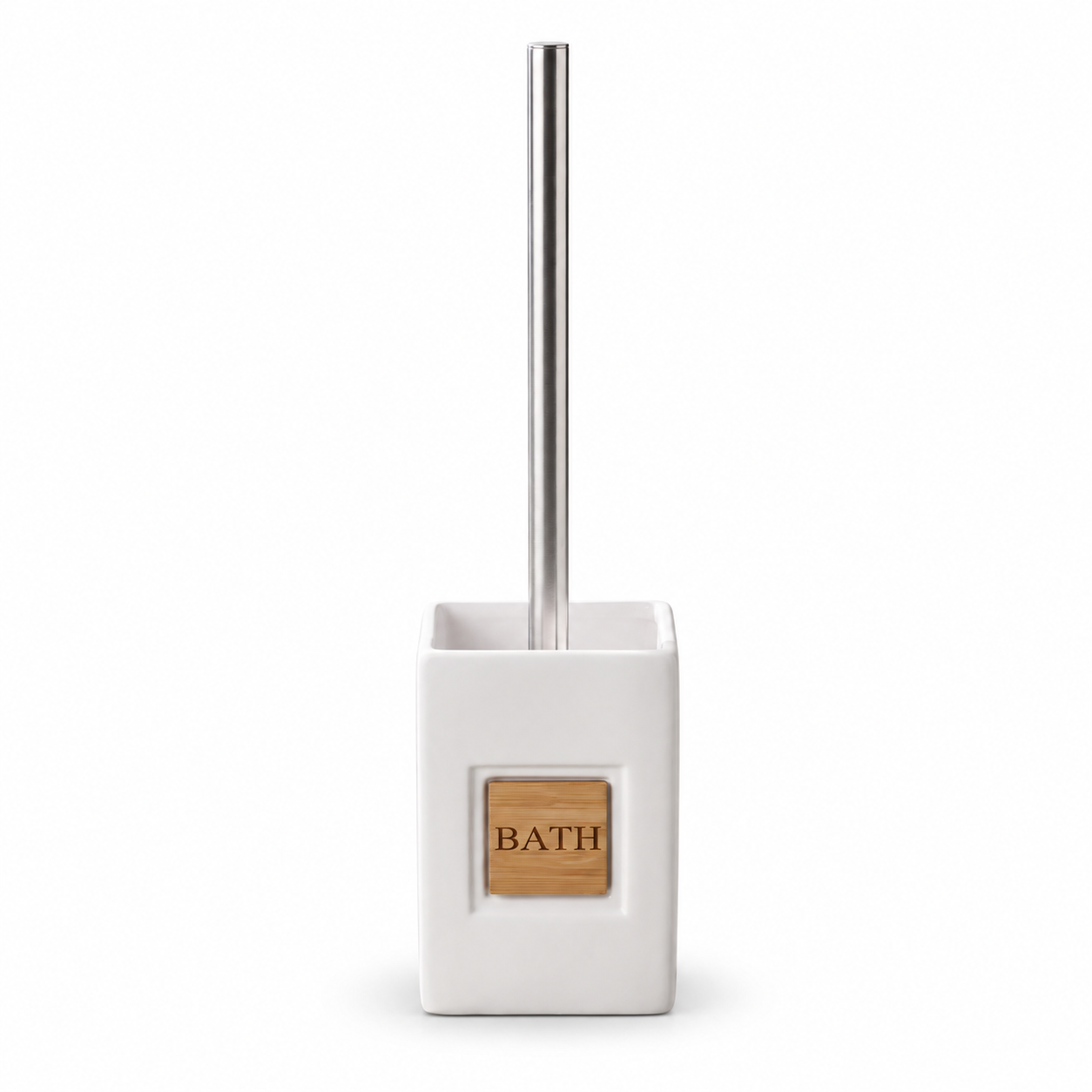 JS Maison Brosse WC en Dolomite Blanche avec Accents Bambou - Simple Boutique