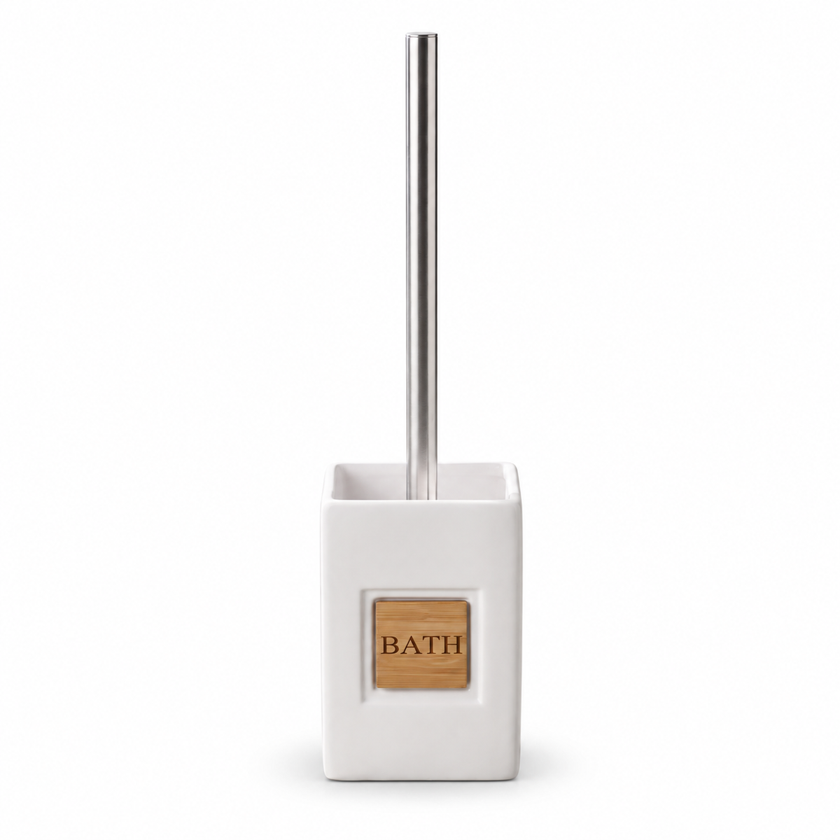 JS Maison Brosse WC en Dolomite Blanche avec Accents Bambou - Simple Boutique