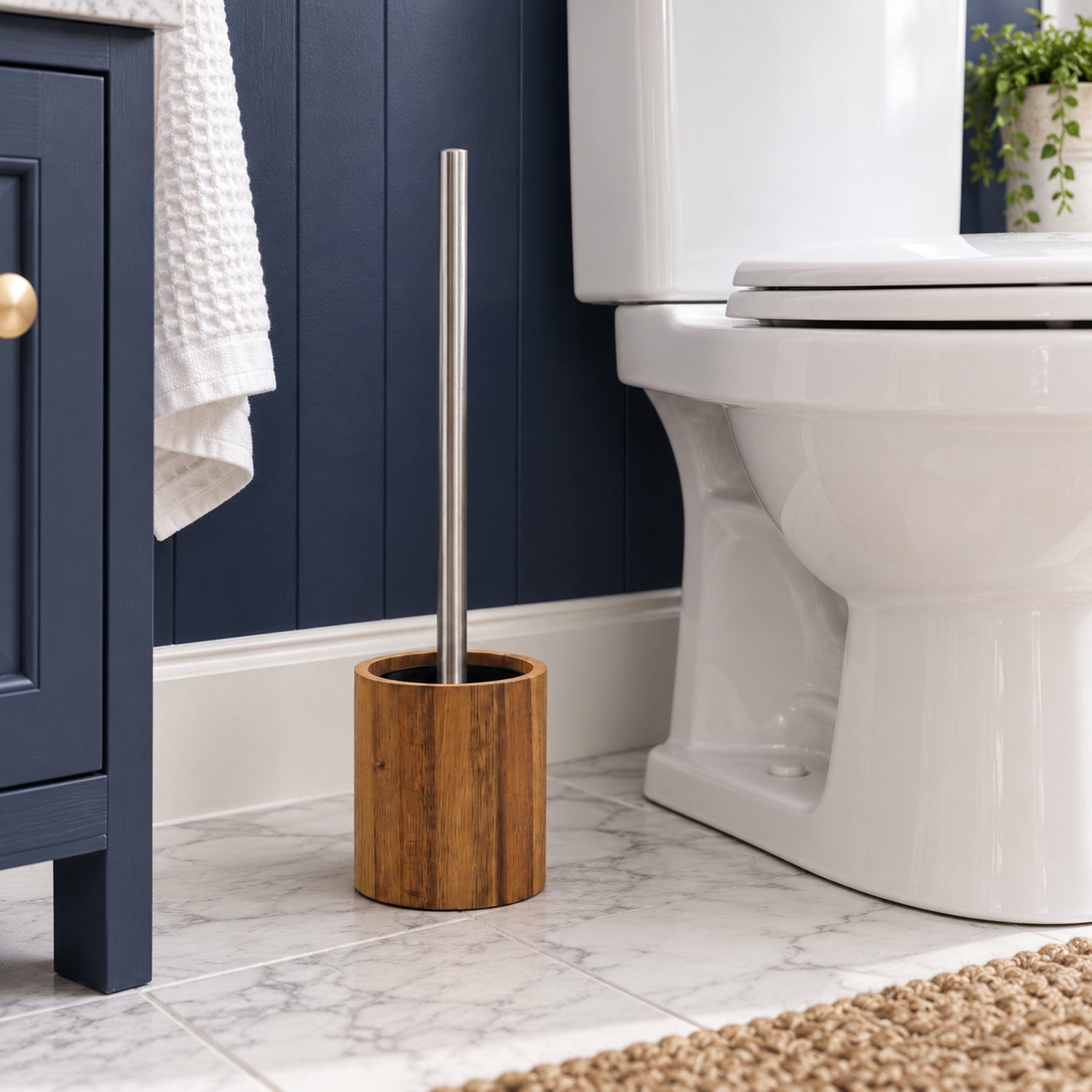 JS Maison Brosse WC en bois d'acacia JS avec manche en acier inoxydable - Simple Boutique