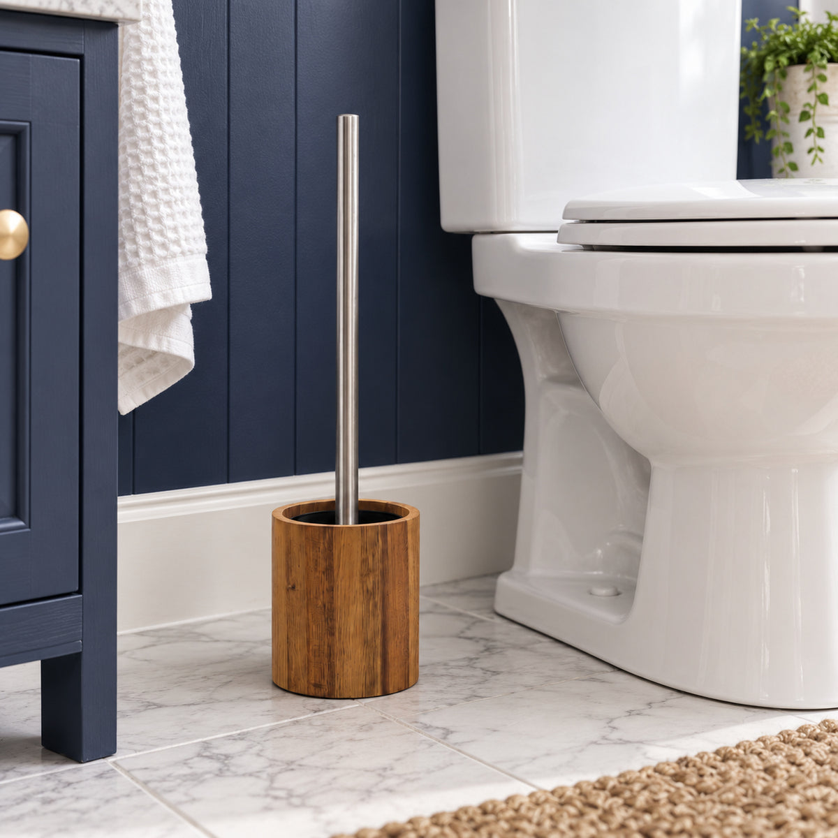 JS Maison Brosse WC en bois d'acacia JS avec manche en acier inoxydable - Simple Boutique