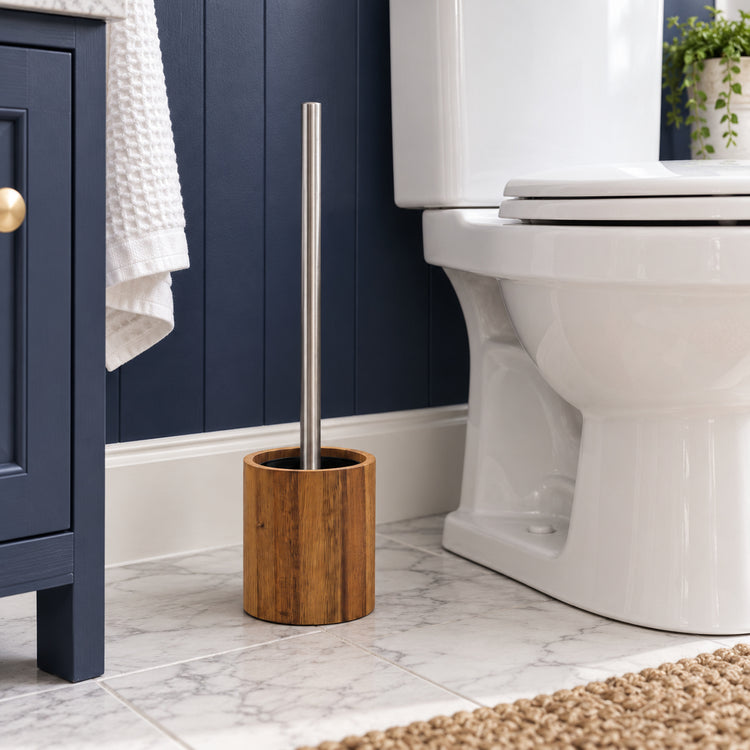 JS Maison Brosse WC en bois d'acacia JS avec manche en acier inoxydable - Simple Boutique