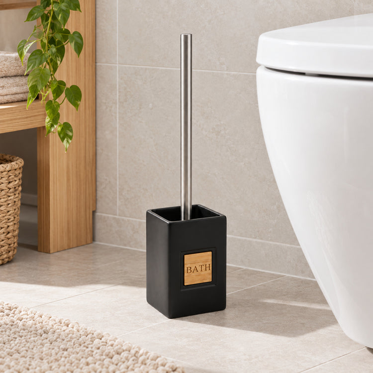 JS Maison Brosse WC en dolomie noire avec accent en bambou - Simple Boutique