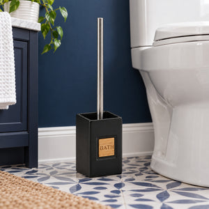 JS Maison Brosse WC en dolomie noire avec accent en bambou - Simple Boutique