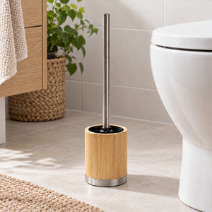 JS Maison Brosse de toilette avec support en bambou et acier inoxydable - Simple Boutique