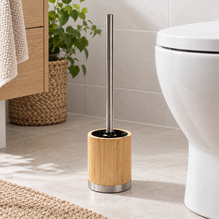 JS Maison Brosse de toilette avec support en bambou et acier inoxydable - Simple Boutique