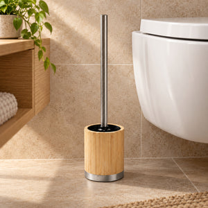 JS Maison Brosse de toilette avec support en bambou et acier inoxydable - Simple Boutique