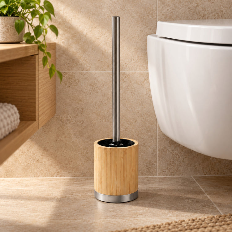 JS Maison Brosse de toilette avec support en bambou et acier inoxydable - Simple Boutique
