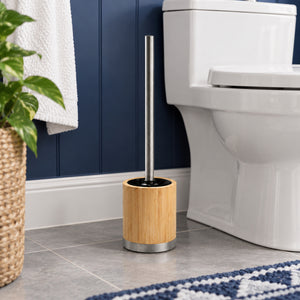 JS Maison Brosse de toilette avec support en bambou et acier inoxydable - Simple Boutique