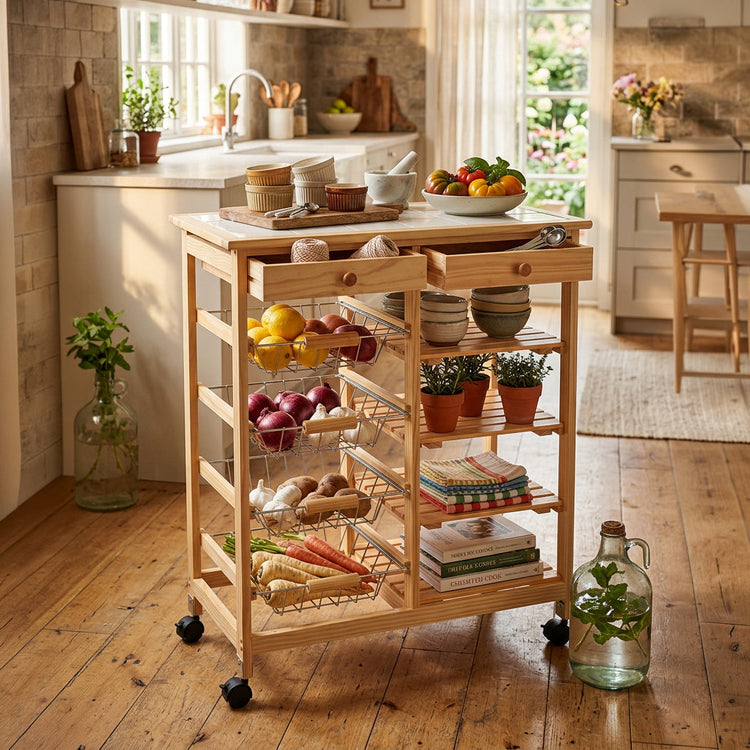 JS Maison Desserte et plan de travail Pinewood avec plateau en céramique - Simple Boutique