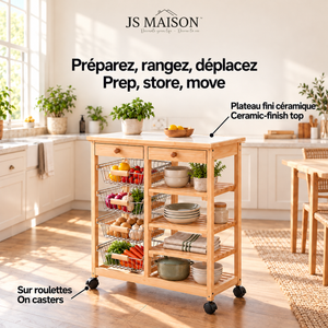 JS Maison Desserte et plan de travail en pin avec plateau en céramique - Simple Boutique