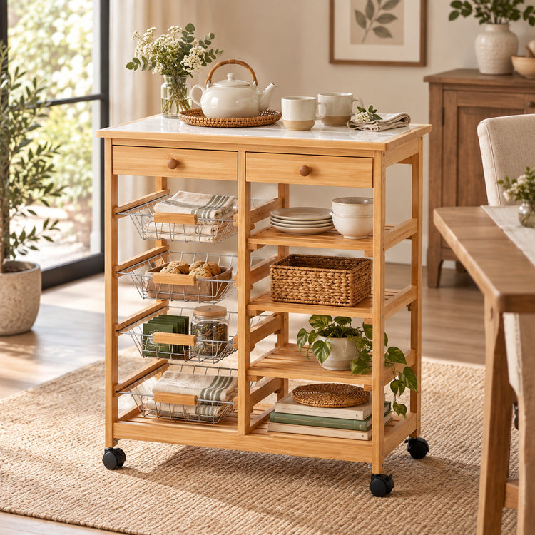 JS Maison Desserte et plan de travail en pin avec plateau en céramique - Simple Boutique