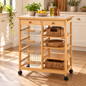 JS Maison Desserte et plan de travail en pin avec plateau en céramique - Simple Boutique