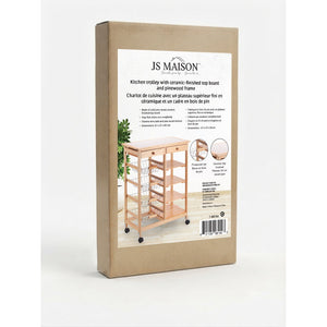 JS Maison Desserte et plan de travail en pin avec plateau en céramique - emballage - Simple Boutique