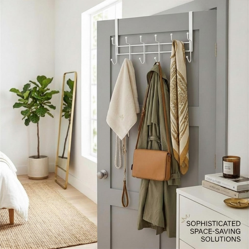 JS Maison Patère à 6 crochets à suspendre à la porte - Blanc - Lot de 2 - Simple Boutique