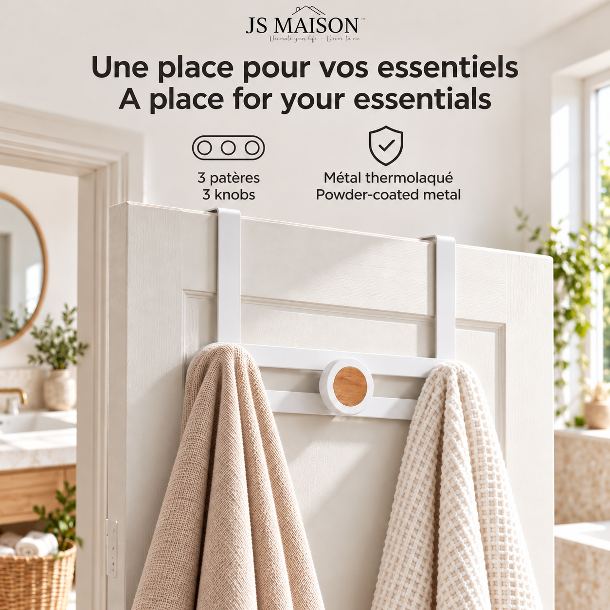 JS Maison Patère de porte à 3 crochets - Blanc mat - Lot de 2 - Simple Boutique