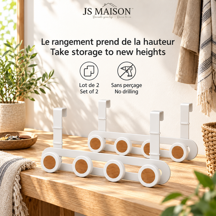 JS Maison Patère de porte à 4 boutons - Blanc mat - Lot de 2 - Simple Boutique
