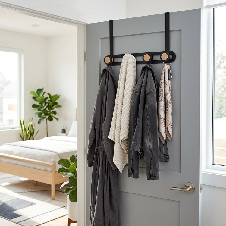 JS Maison Patère de porte à 4 crochets - Noir mat - Lot de 2 - Simple Boutique