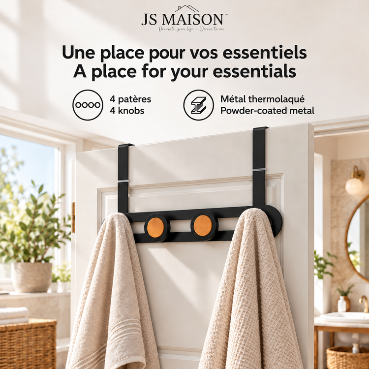 JS Maison Patère de porte à 4 crochets - Noir mat - Lot de 2 - Simple Boutique