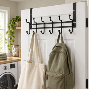 JS Maison Patère de porte à 6 crochets - Noir - Lot de 2 - Simple Boutique