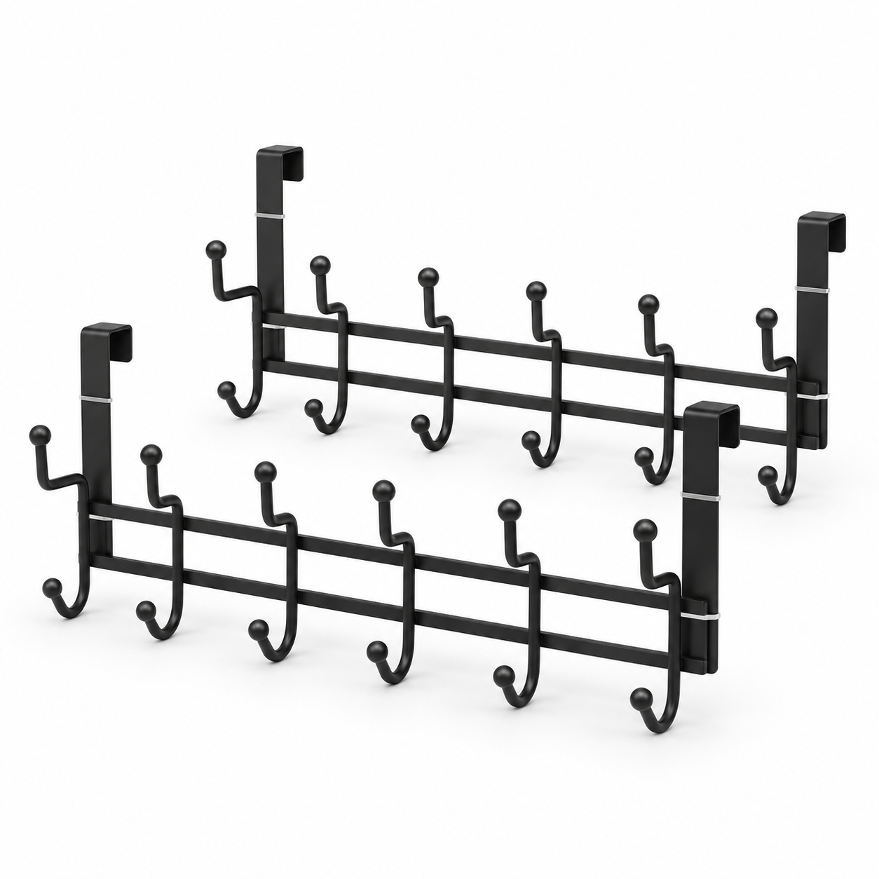 JS Maison Patère de porte à 6 crochets - Noir - Lot de 2 - Simple Boutique