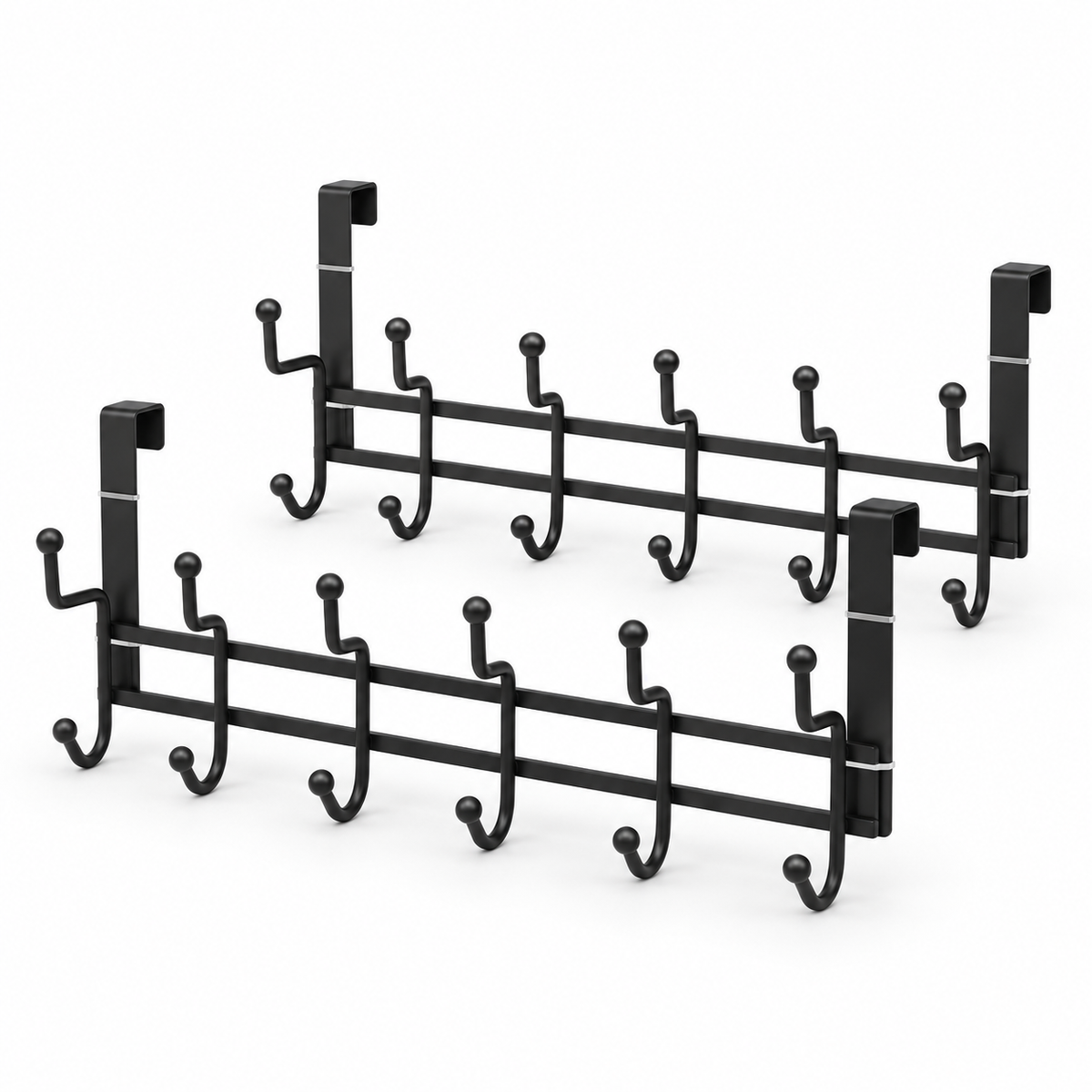JS Maison Patère de porte à 6 crochets - Noir - Lot de 2 - Simple Boutique