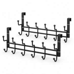 JS Maison Patère de porte à 6 crochets - Noir - Lot de 2 - Simple Boutique