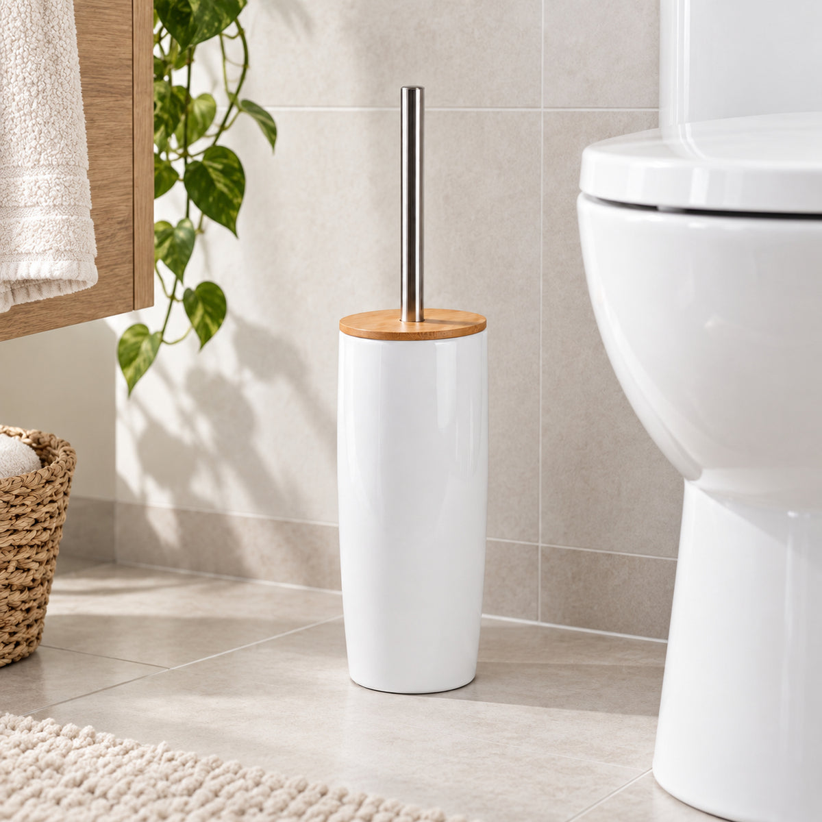 JS Maison Porte-brosse WC en dolomite émaillée blanche - Simple Boutique