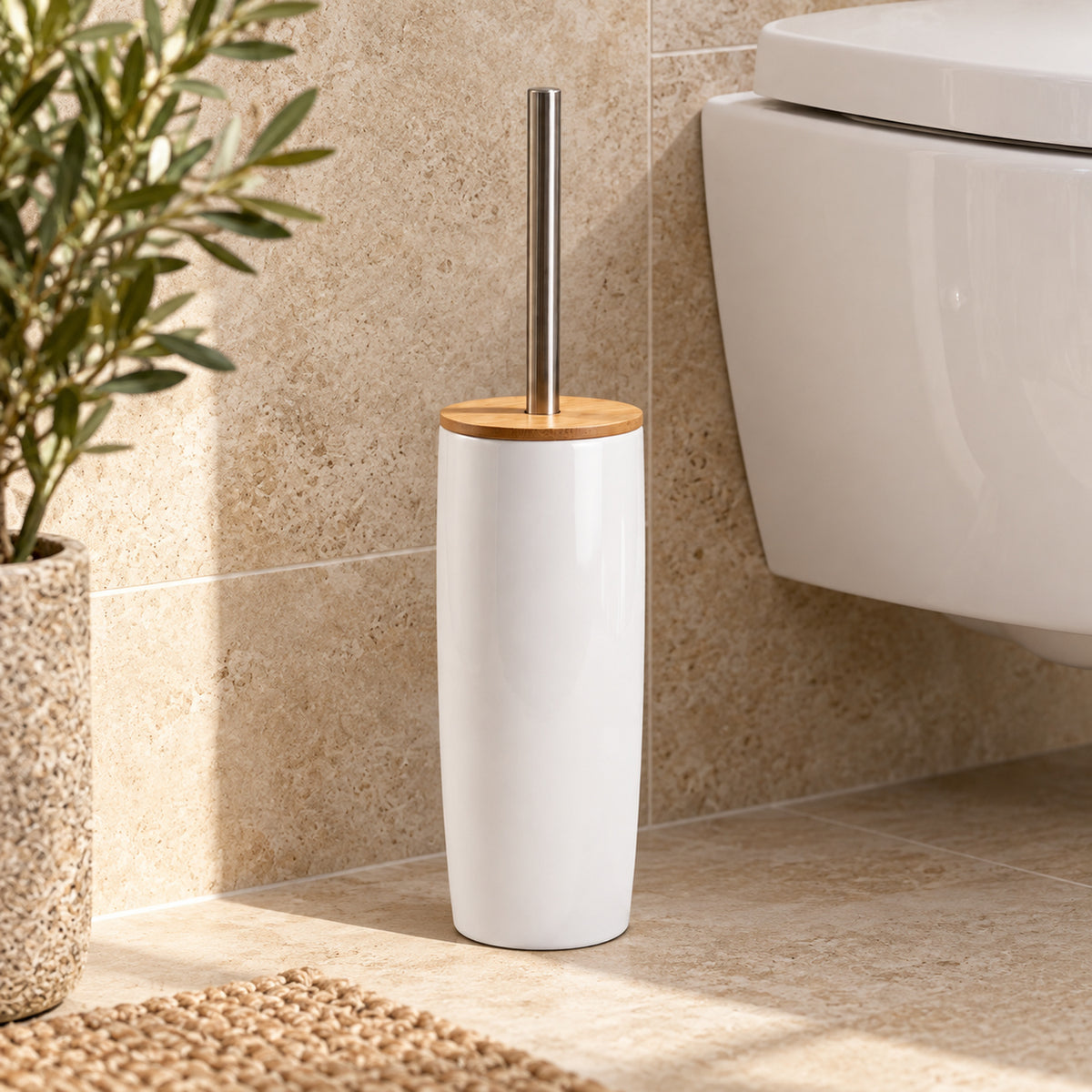 JS Maison Porte-brosse WC en dolomite émaillée blanche - Simple Boutique