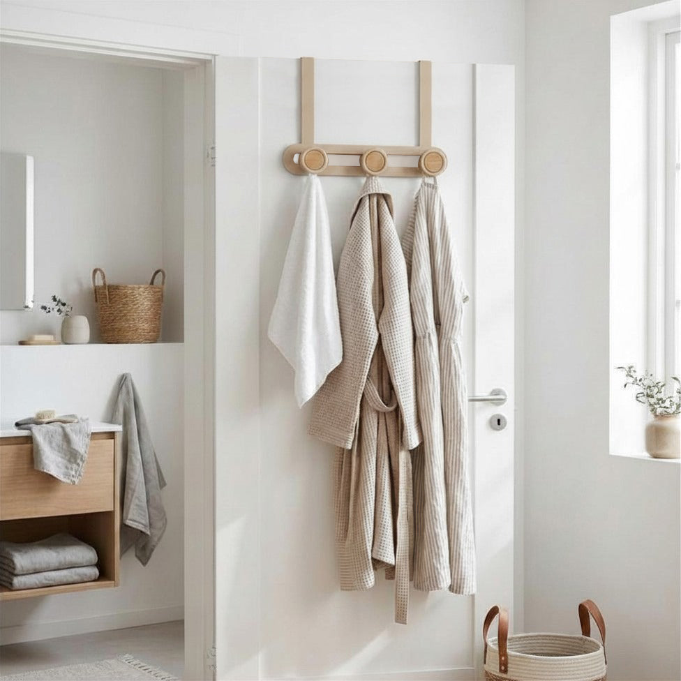 JS Maison Porte-manteau 3 patères à suspendre à la porte - Beige mat - Lot de 2 - Simple Boutique