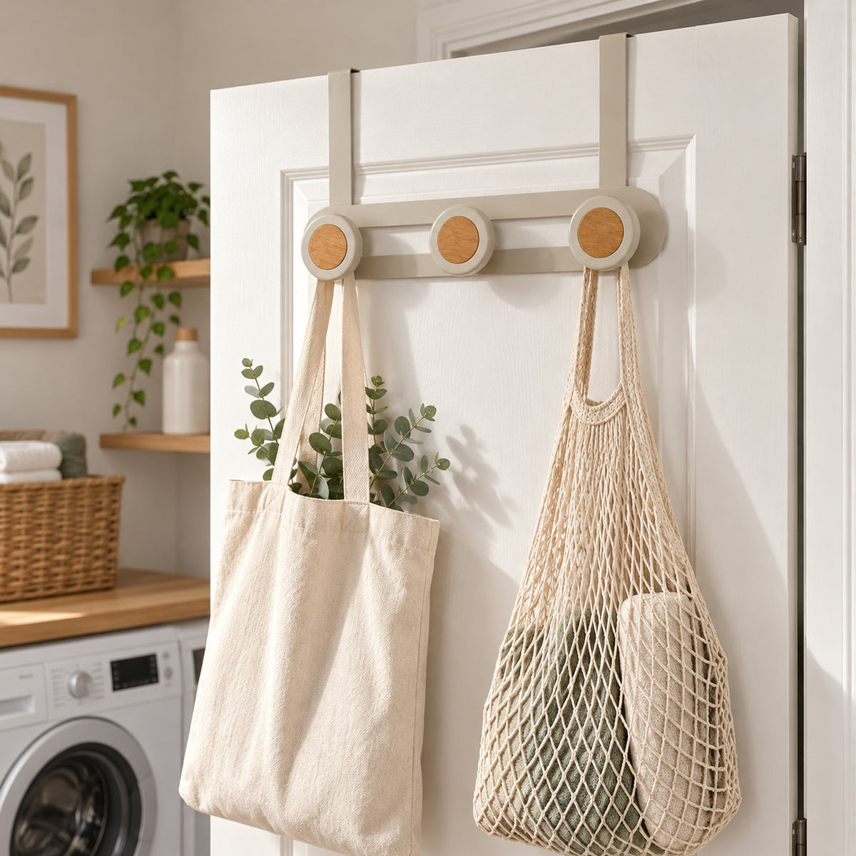 JS Maison Porte-manteau 3 patères à suspendre à la porte - Beige mat - Lot de 2 - Simple Boutique