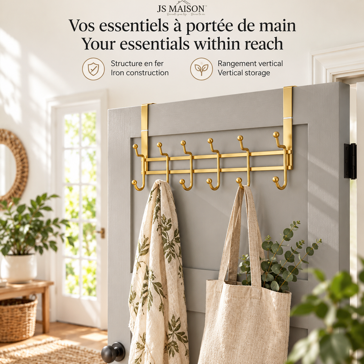 JS Maison Porte-manteau à 6 crochets à suspendre sur une porte - Or chaud - Lot de 2 - Simple Boutique