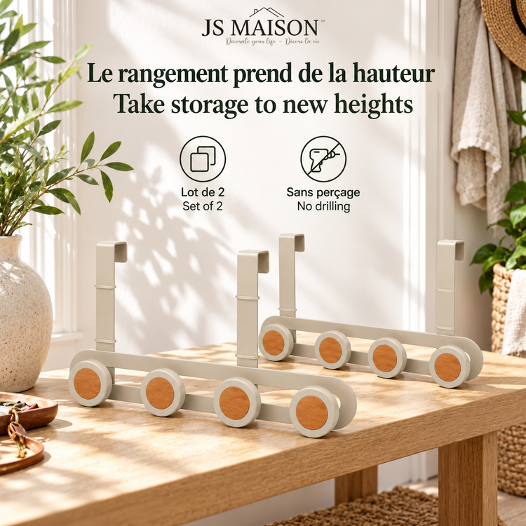 JS Maison Porte-manteau de porte à 4 crochets - Beige mat - Lot de 2 - Simple Boutique