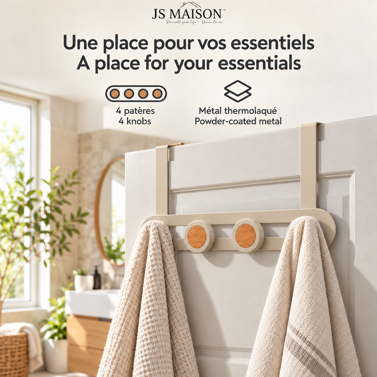 JS Maison Porte-manteau de porte à 4 crochets - Beige mat - Lot de 2 - Simple Boutique