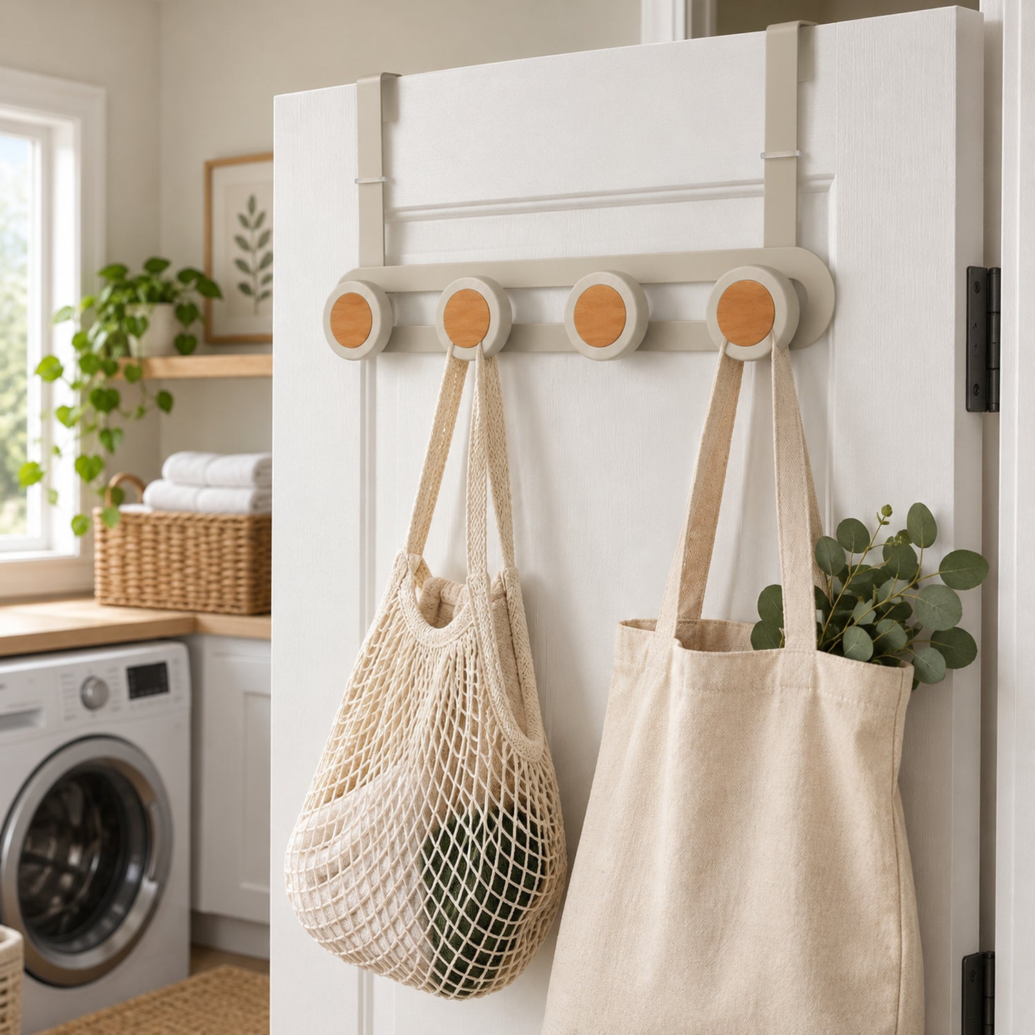 JS Maison Porte-manteau de porte à 4 crochets - Beige mat - Lot de 2 - Simple Boutique