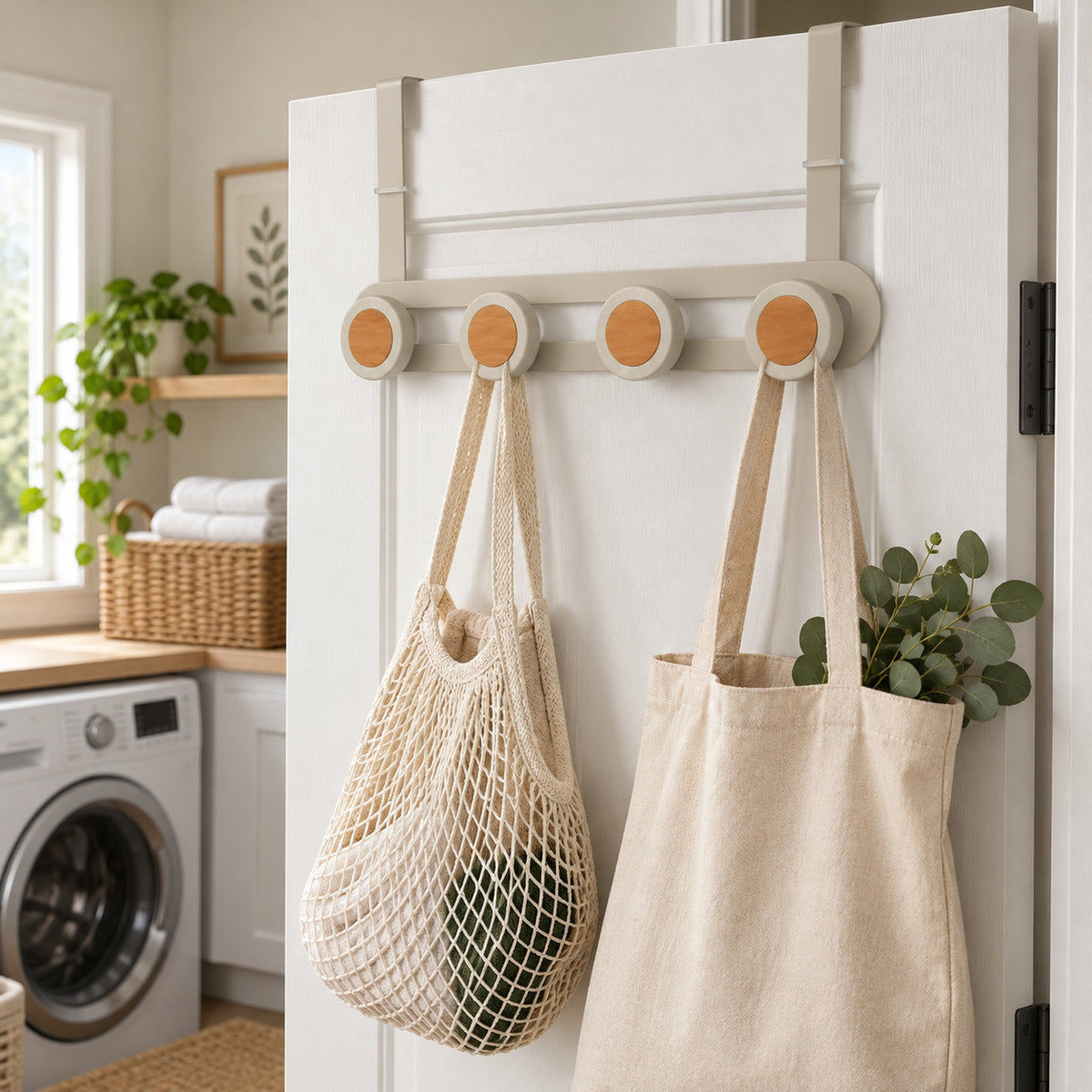 JS Maison Porte-manteau de porte à 4 crochets - Beige mat - Lot de 2 - Simple Boutique