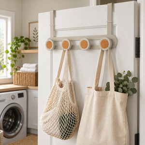 JS Maison Porte-manteau de porte à 4 crochets - Beige mat - Lot de 2 - Simple Boutique