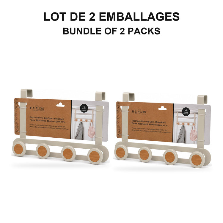 JS Maison Porte-manteau de porte à 4 crochets - Beige mat - Lot de 2 - emballage - Simple Boutique