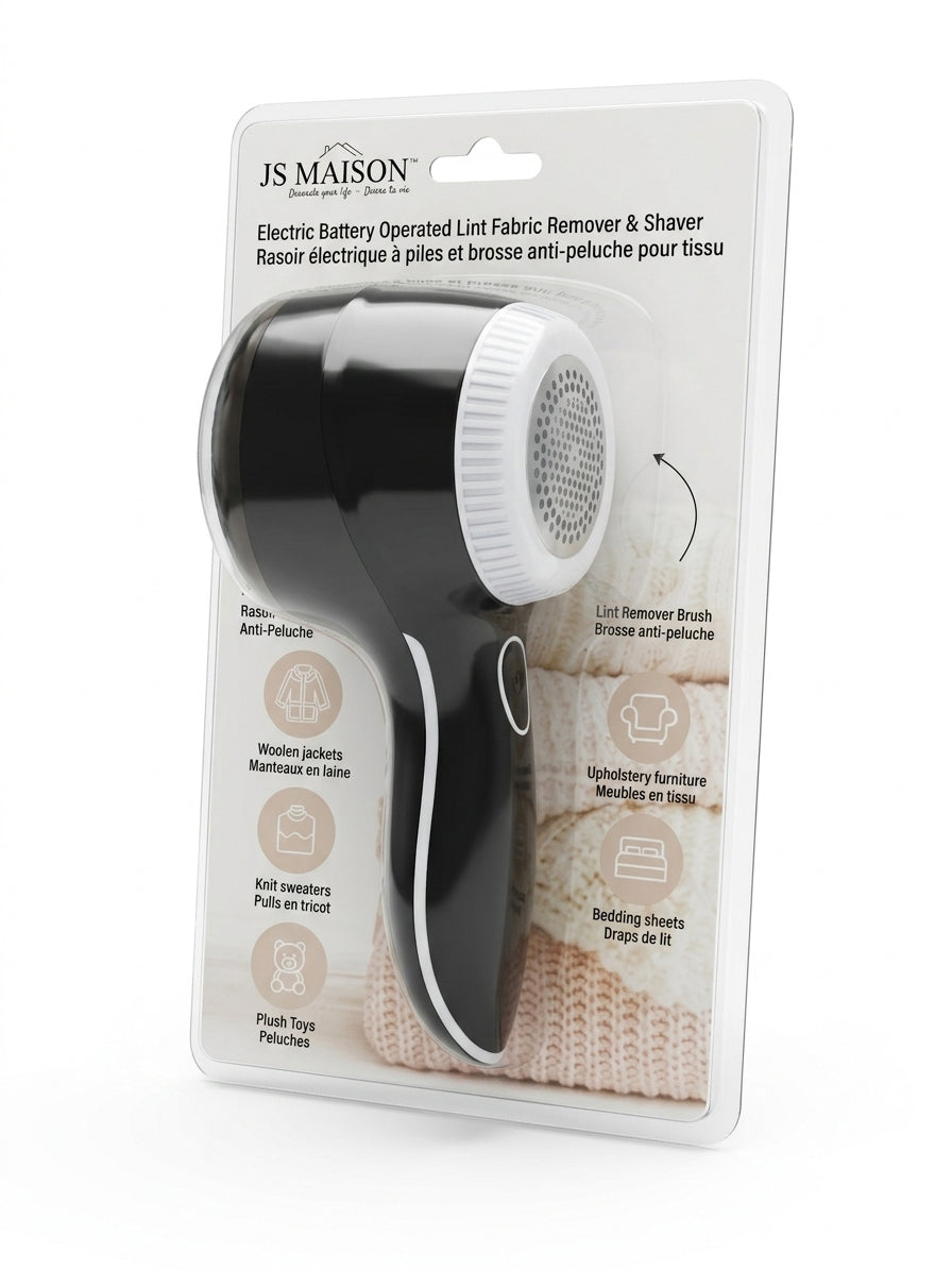 JS Maison Rasoir anti-bouloches et anti-peluches 2-en-1 - Noir - emballage - Simple Boutique