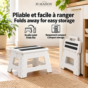 JS Maison Tabouret pliant antidérapant de 23 cm - Blanc - Lot de 2 - Simple Boutique