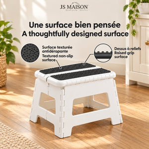 JS Maison Tabouret pliant antidérapant de 23 cm - Blanc - Lot de 2 - Simple Boutique