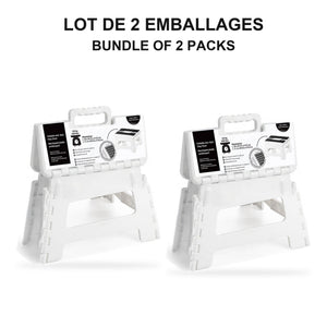 JS Maison Tabouret pliant antidérapant de 23 cm - Blanc - Lot de 2 - emballage - Simple Boutique